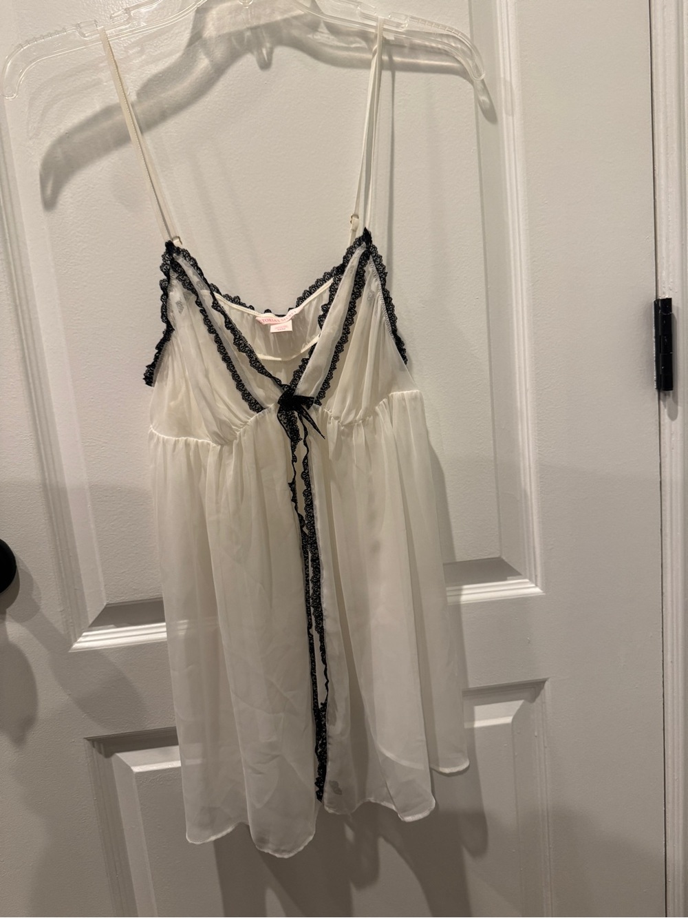 Victoria's Secret White Chemise baby doll with Black Lace Accents
